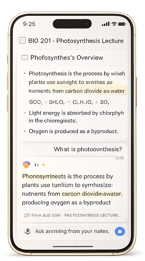 AI chat interface showing lecture-based Q&A