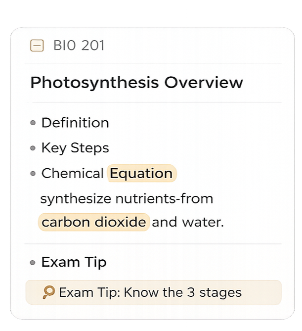Structured smart notes illustration showing organized lecture content